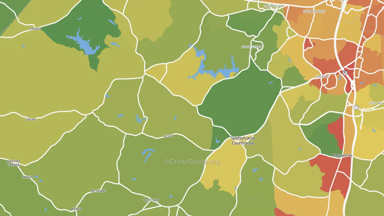 Spotsylvania, VA Map of Vehicle Theft Rates
