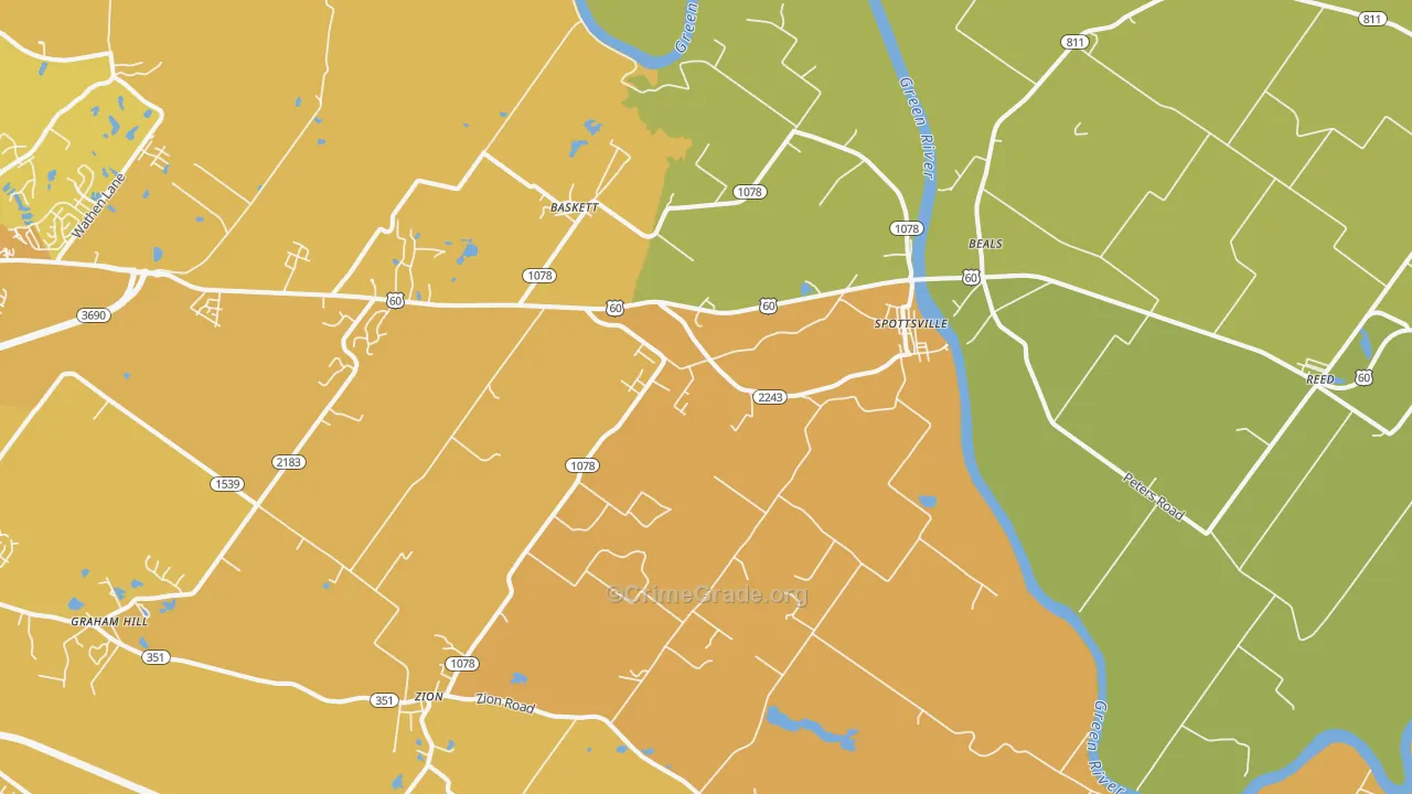 Spottsville, KY Map of Vehicle Theft Rates