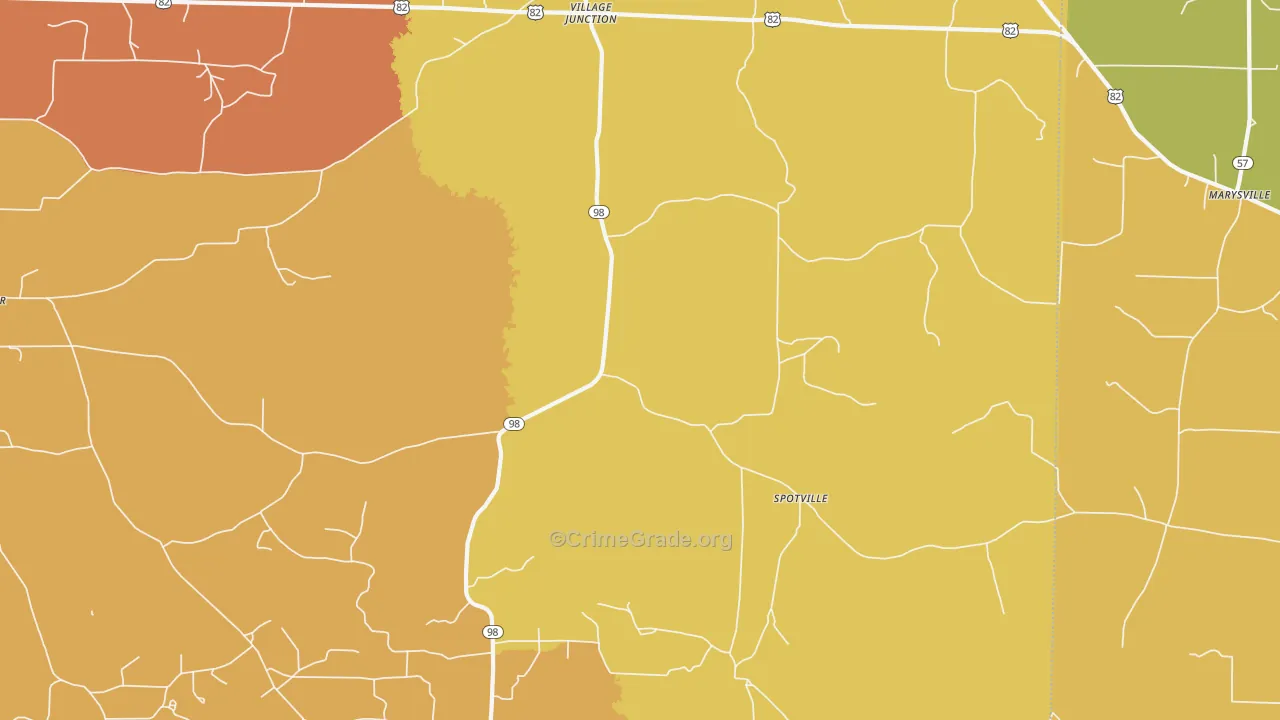 Spotville, AR Map of Vehicle Theft Rates