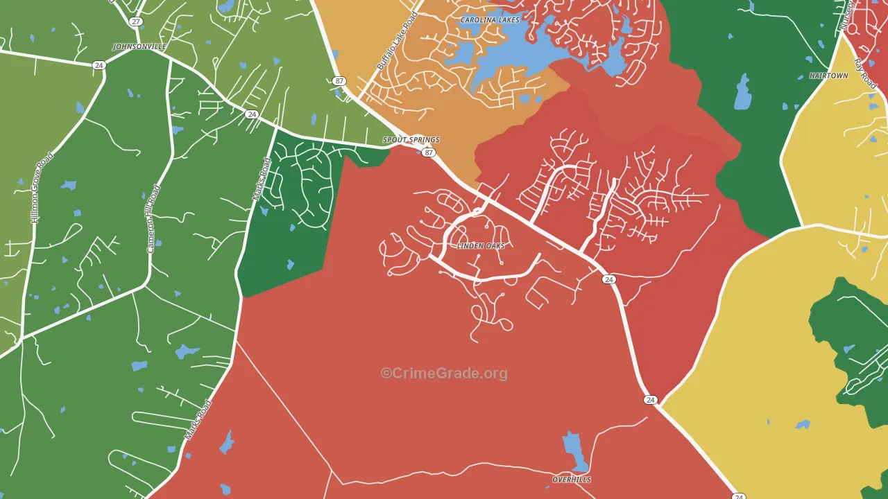 Spout Springs, NC Map of Vehicle Theft Rates