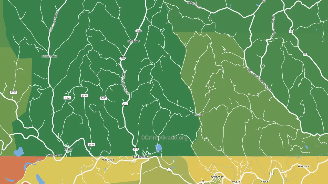 Spraggs, PA Map of Vehicle Theft Rates