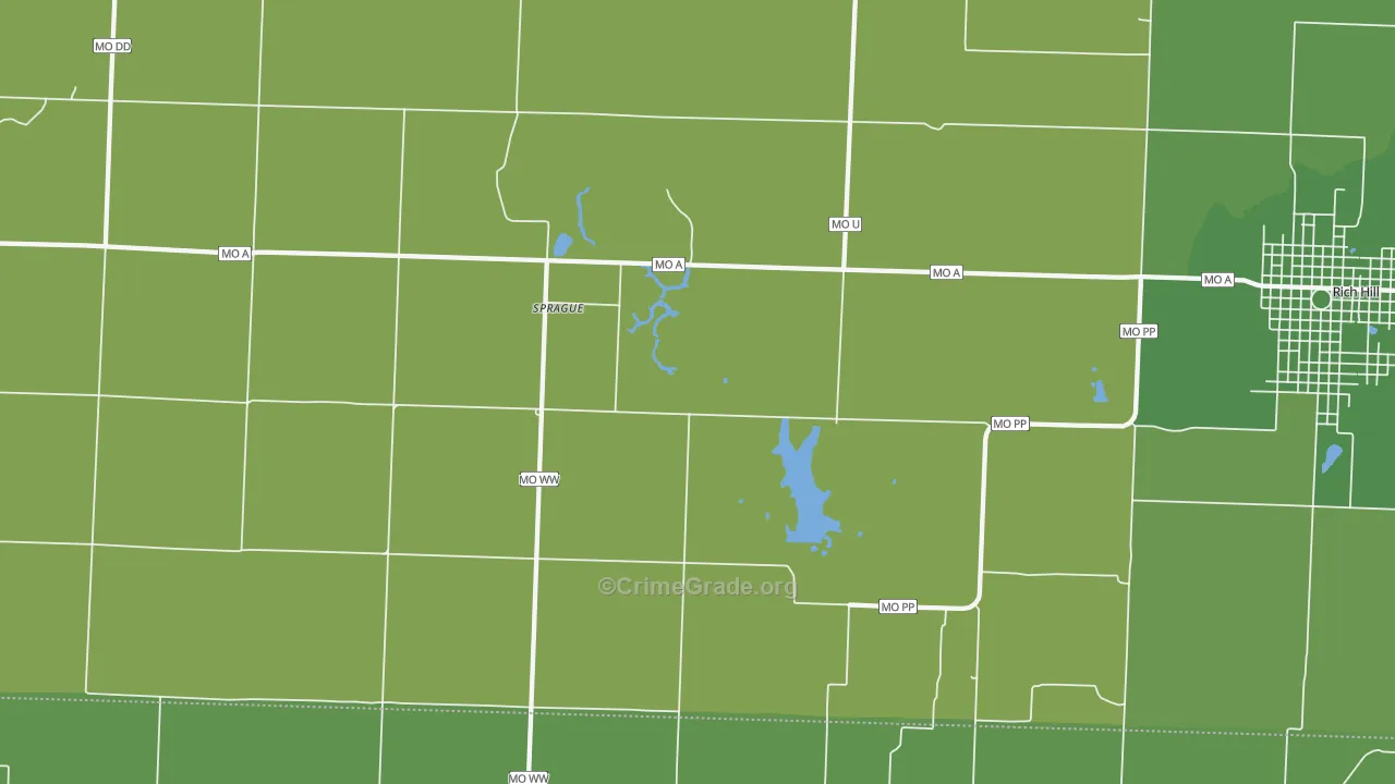Sprague, MO Map of Vehicle Theft Rates