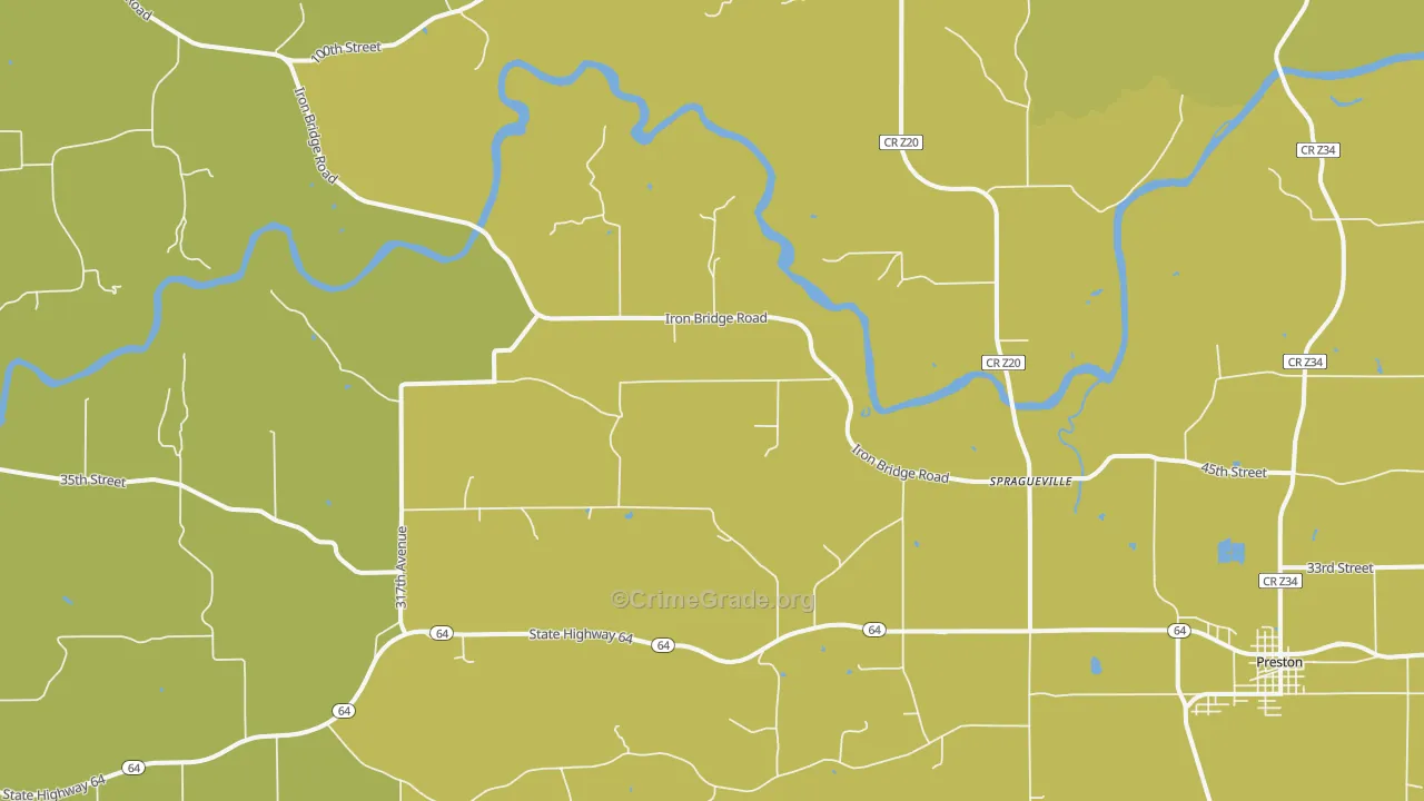 Spragueville, IA Map of Vehicle Theft Rates
