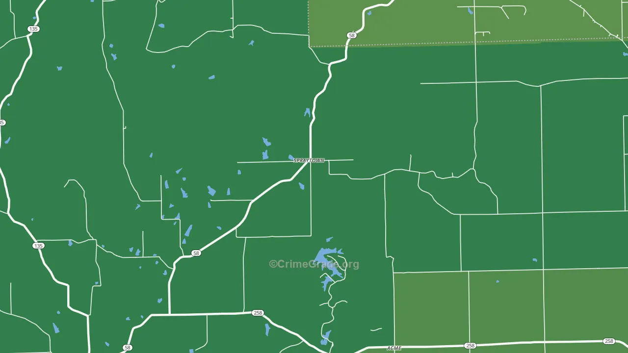Spraytown, IN Map of Vehicle Theft Rates