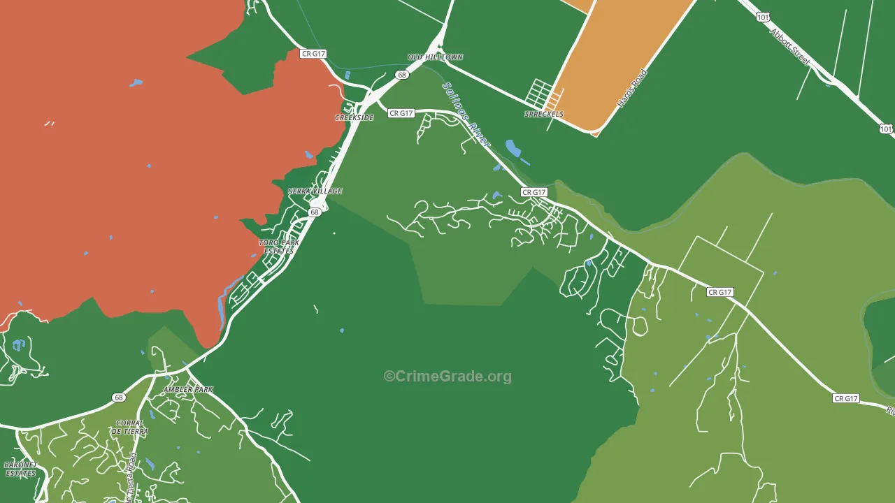 Spreckels, CA Map of Vehicle Theft Rates
