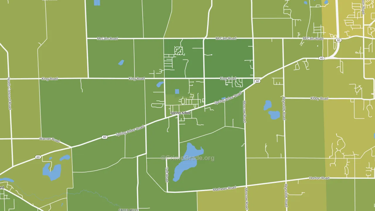 Spring Arbor, MI Map of Vehicle Theft Rates