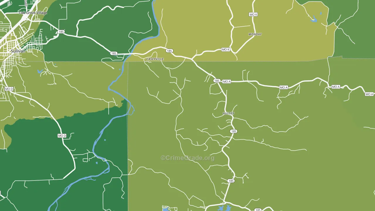 Spring Bluff, MO Map of Vehicle Theft Rates