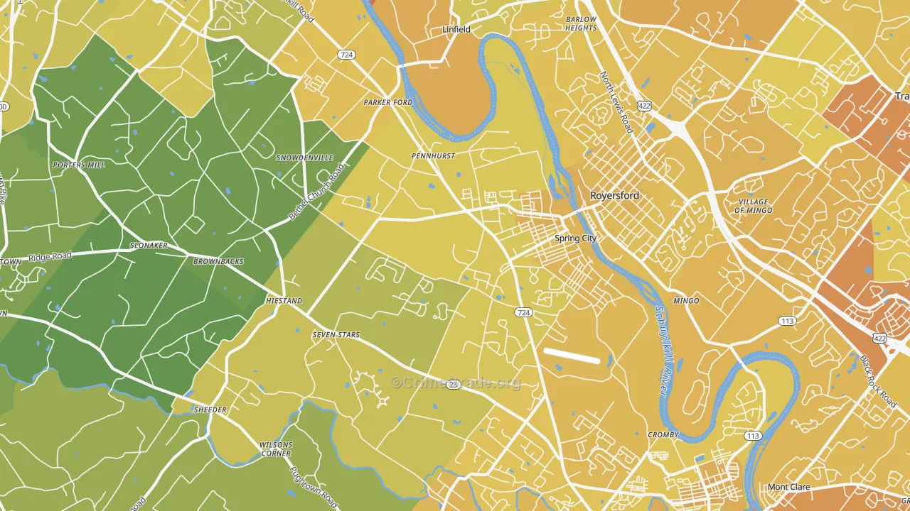 Spring City, PA Map of Vehicle Theft Rates