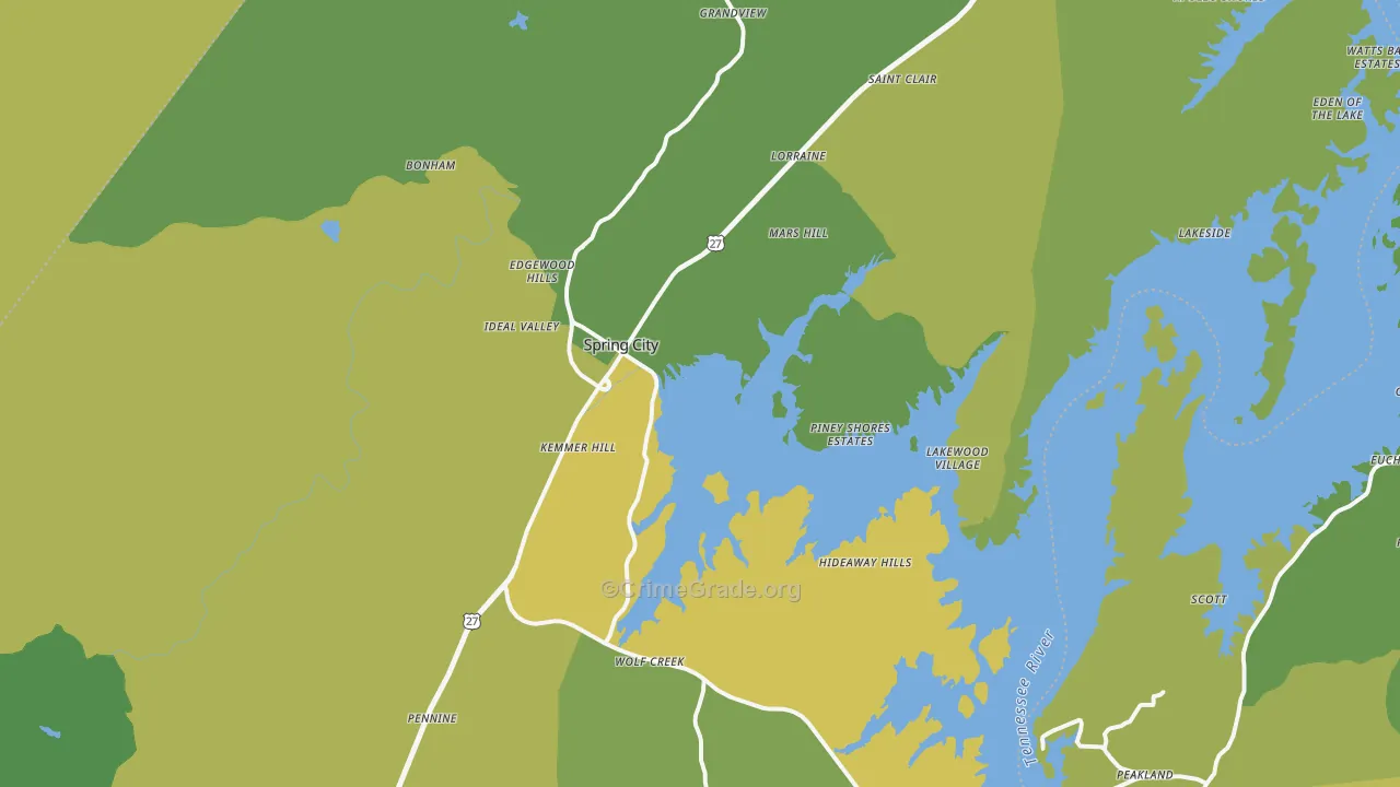 Spring City, TN Map of Vehicle Theft Rates