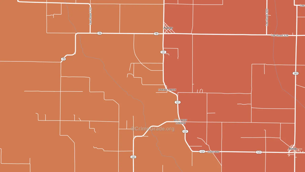 Spring Creek, AR Map of Vehicle Theft Rates