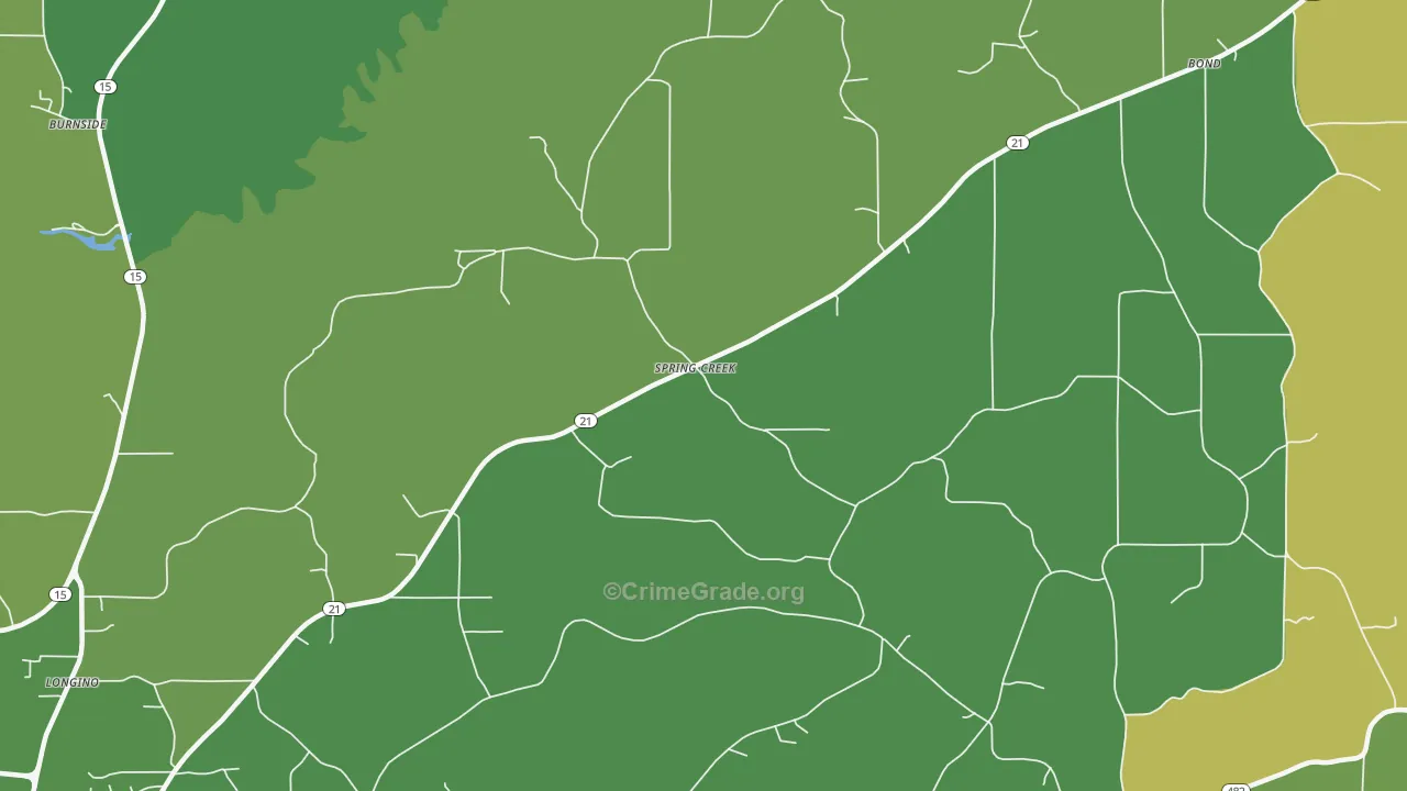 Spring Creek, MS Map of Vehicle Theft Rates
