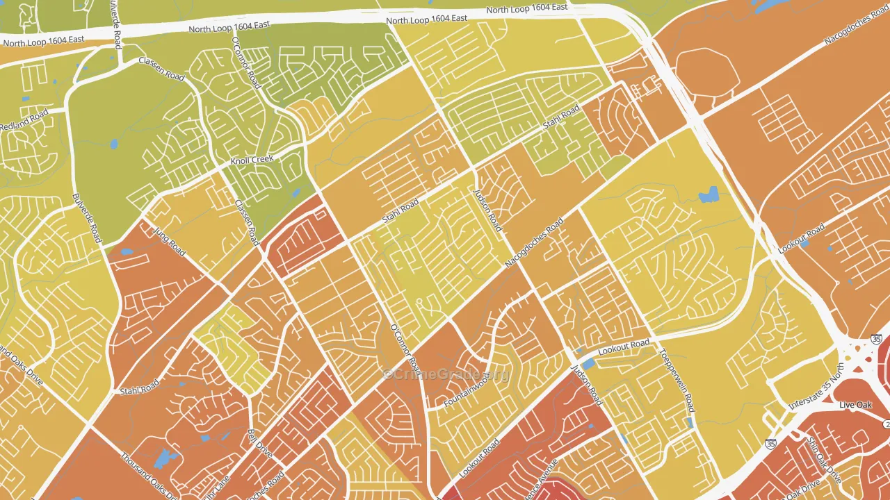 Spring Creek, San Antonio, TX Map of Vehicle Theft Rates