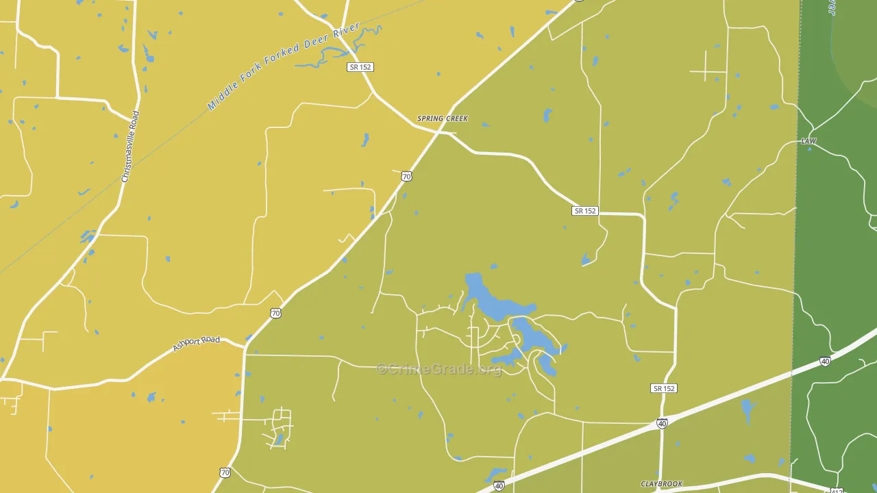 Spring Creek, TN Map of Vehicle Theft Rates