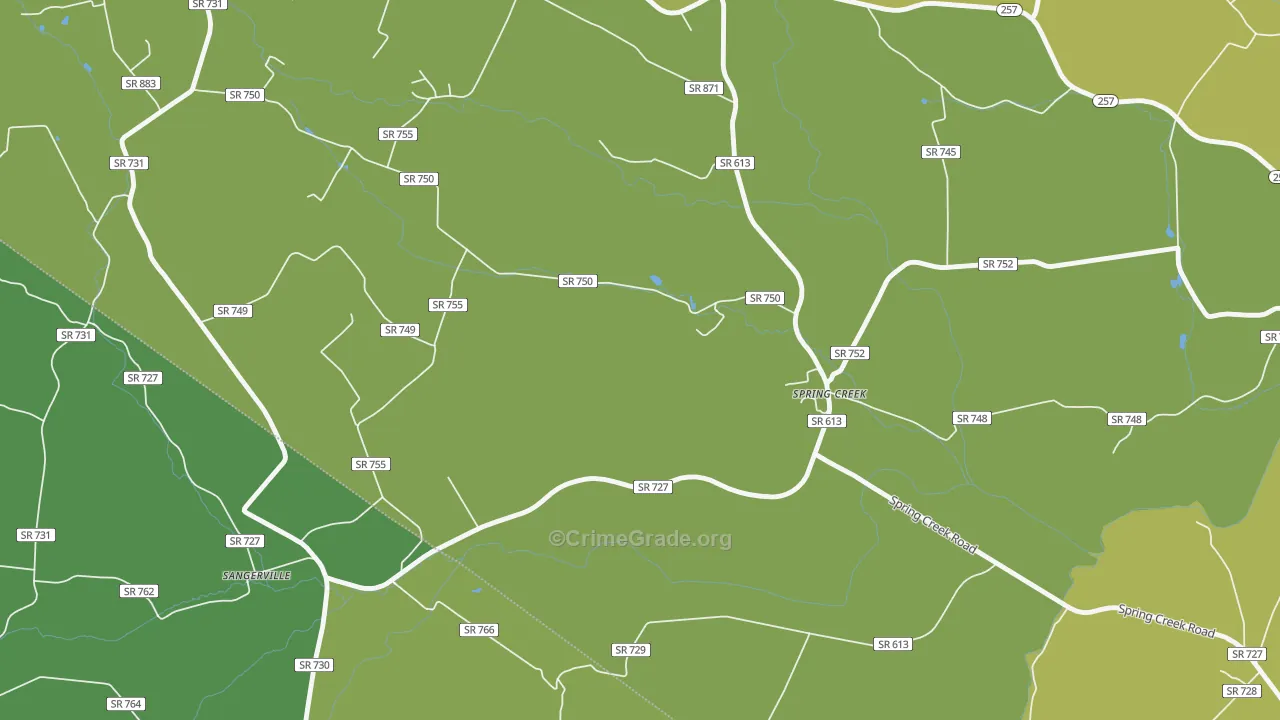 Spring Creek, VA Map of Vehicle Theft Rates
