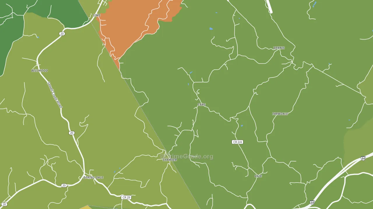 Spring Dale, WV Map of Vehicle Theft Rates