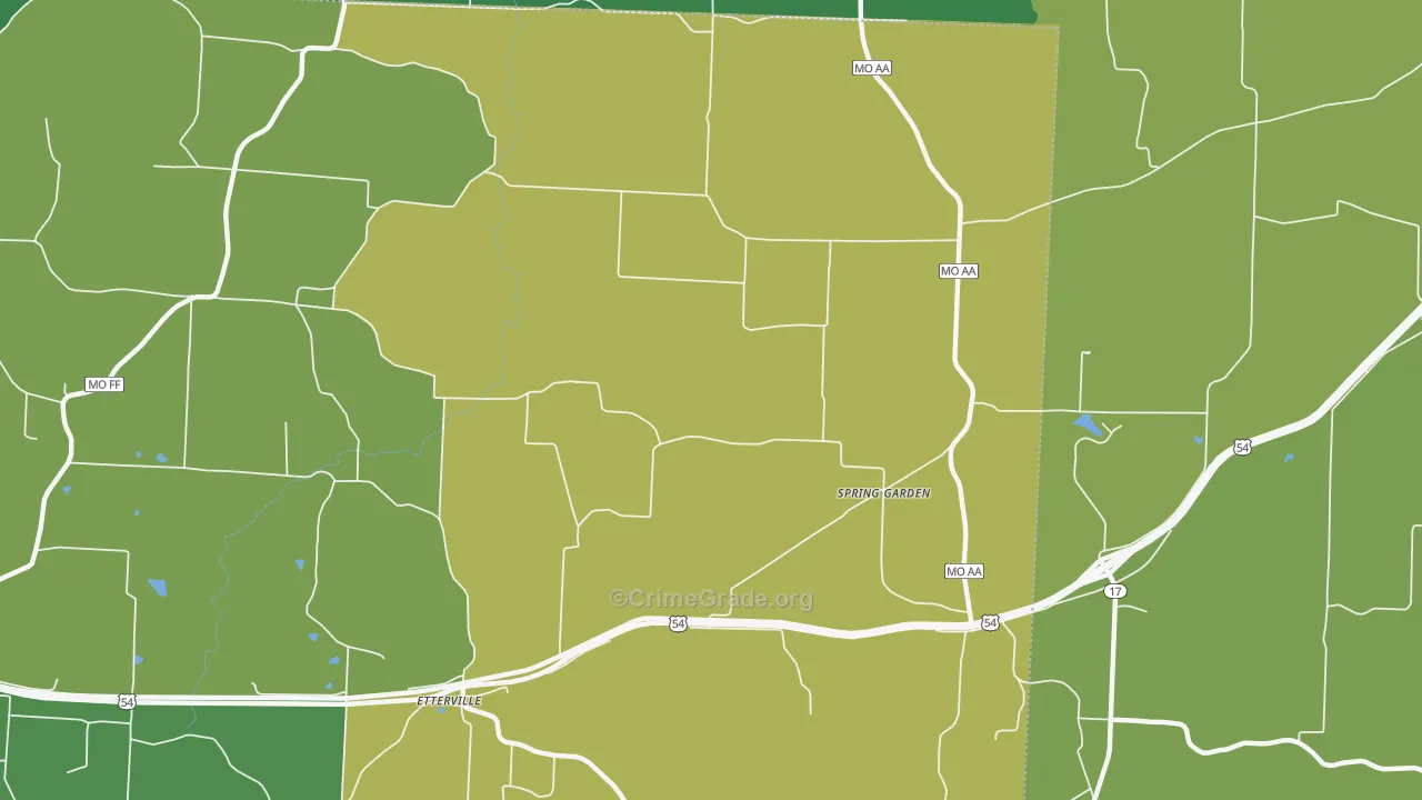 Spring Garden, MO Map of Vehicle Theft Rates