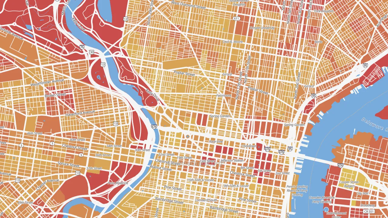 Spring Garden, Philadelphia, PA Map of Vehicle Theft Rates