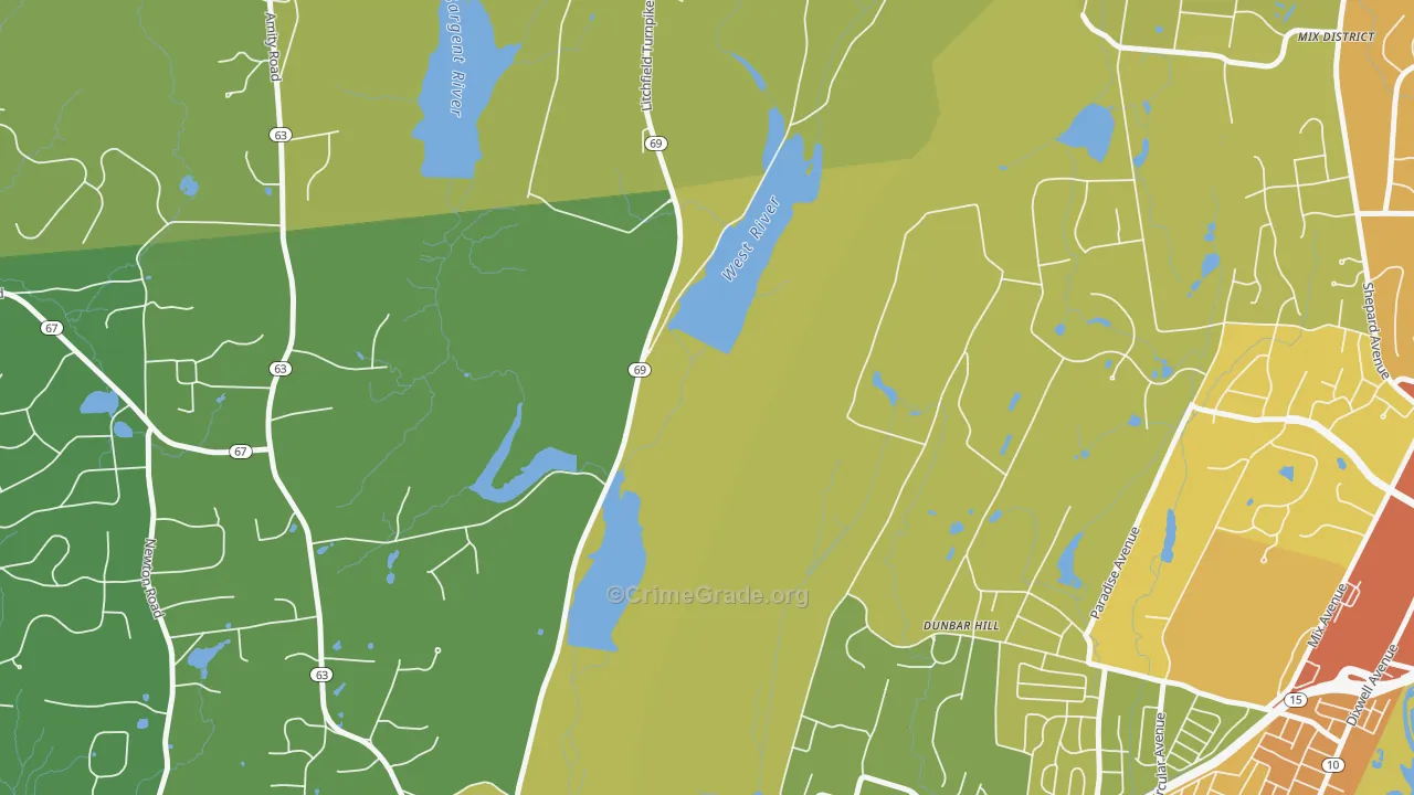Spring Glen, CT Map of Vehicle Theft Rates