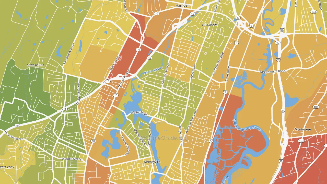 Spring Glen, Hamden, CT Map of Vehicle Theft Rates