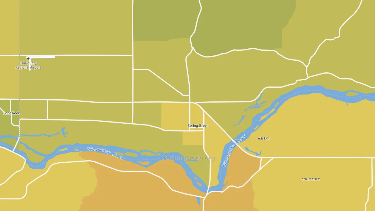 Spring Green, WI Map of Vehicle Theft Rates