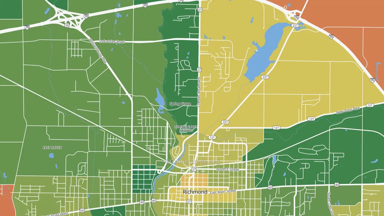 Spring Grove, IN Map of Vehicle Theft Rates