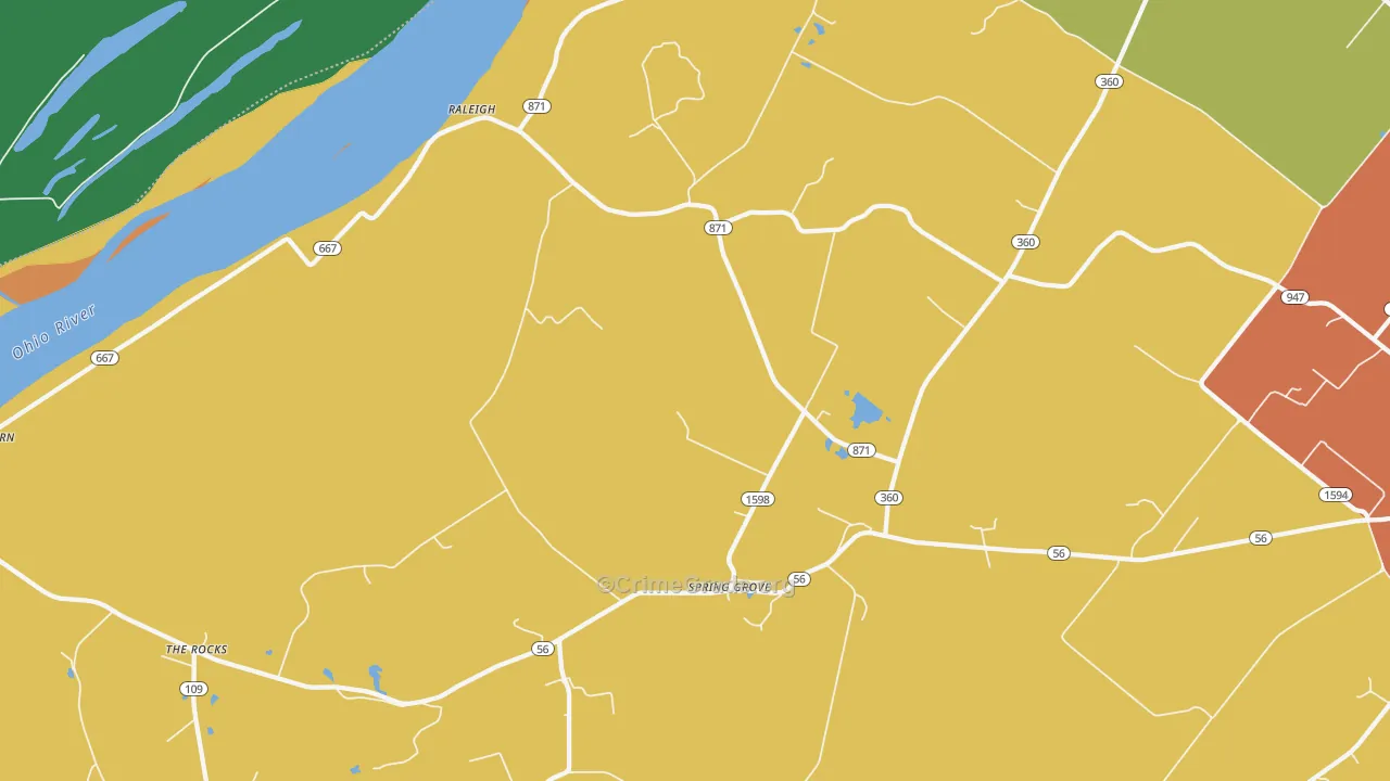 Spring Grove, KY Map of Vehicle Theft Rates