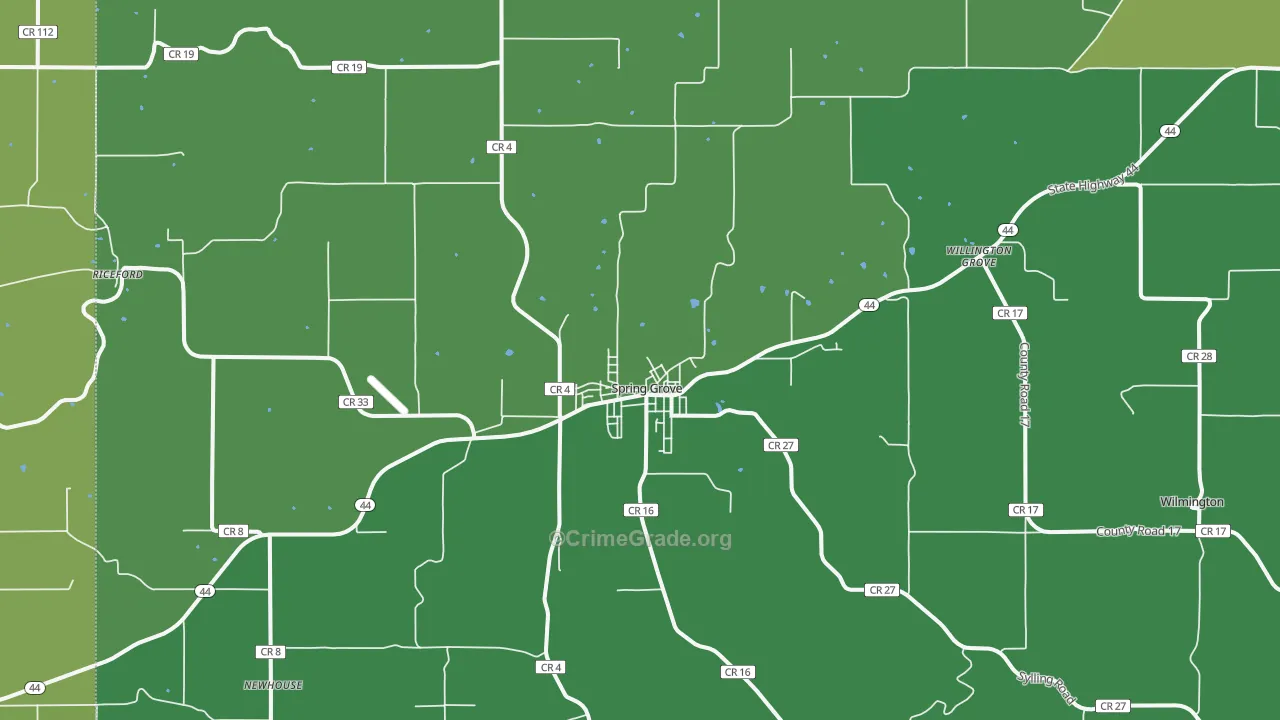 Spring Grove, MN Map of Vehicle Theft Rates
