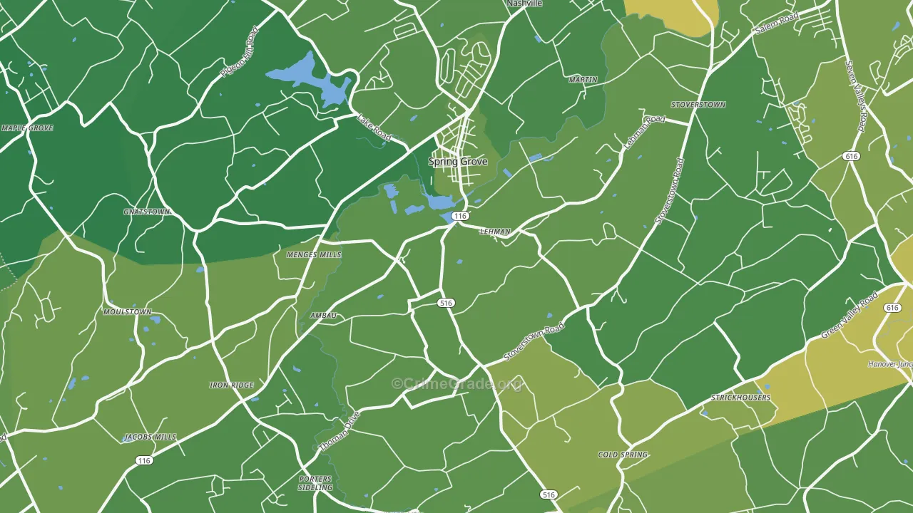 Spring Grove, PA Map of Vehicle Theft Rates