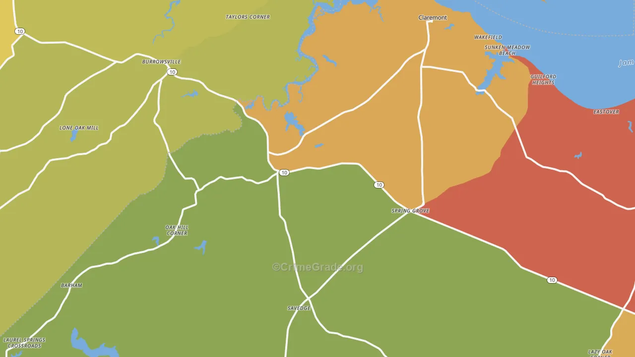 Spring Grove, VA Map of Vehicle Theft Rates
