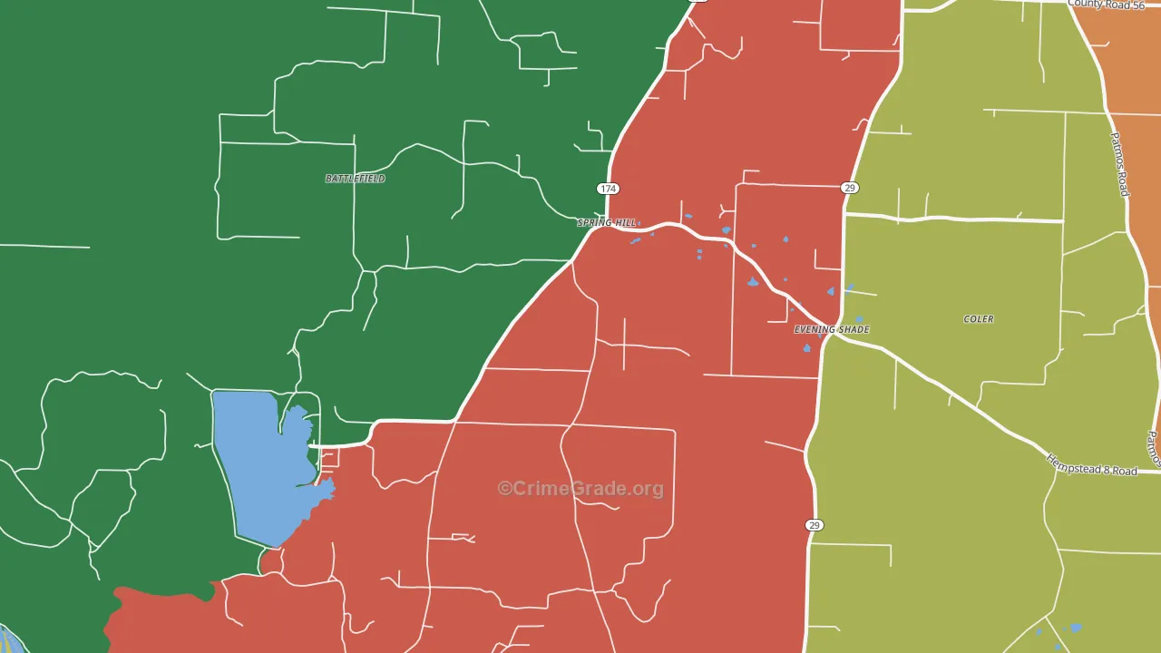 Spring Hill, AR Map of Vehicle Theft Rates
