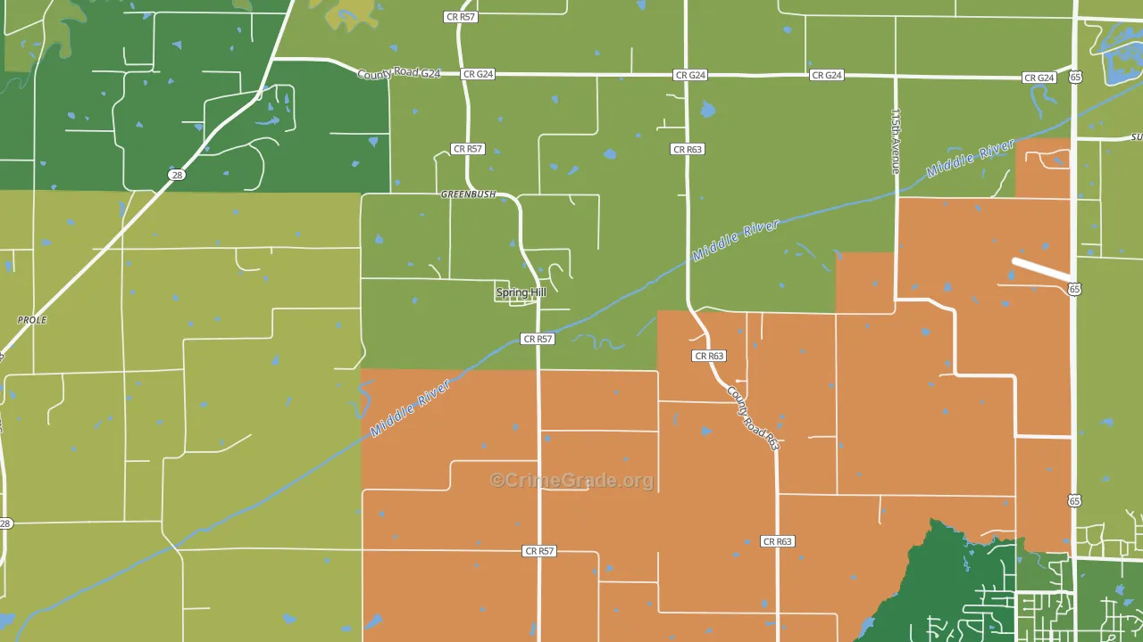 Spring Hill, IA Map of Vehicle Theft Rates