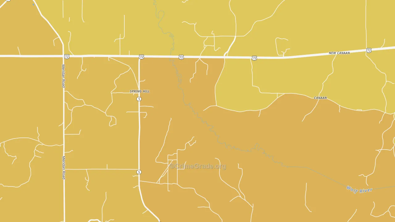 Spring Hill, MS Map of Vehicle Theft Rates