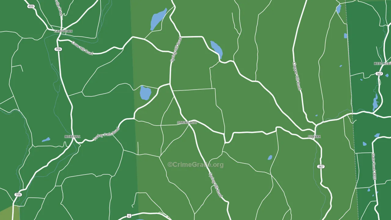Spring Hill, PA Map of Vehicle Theft Rates