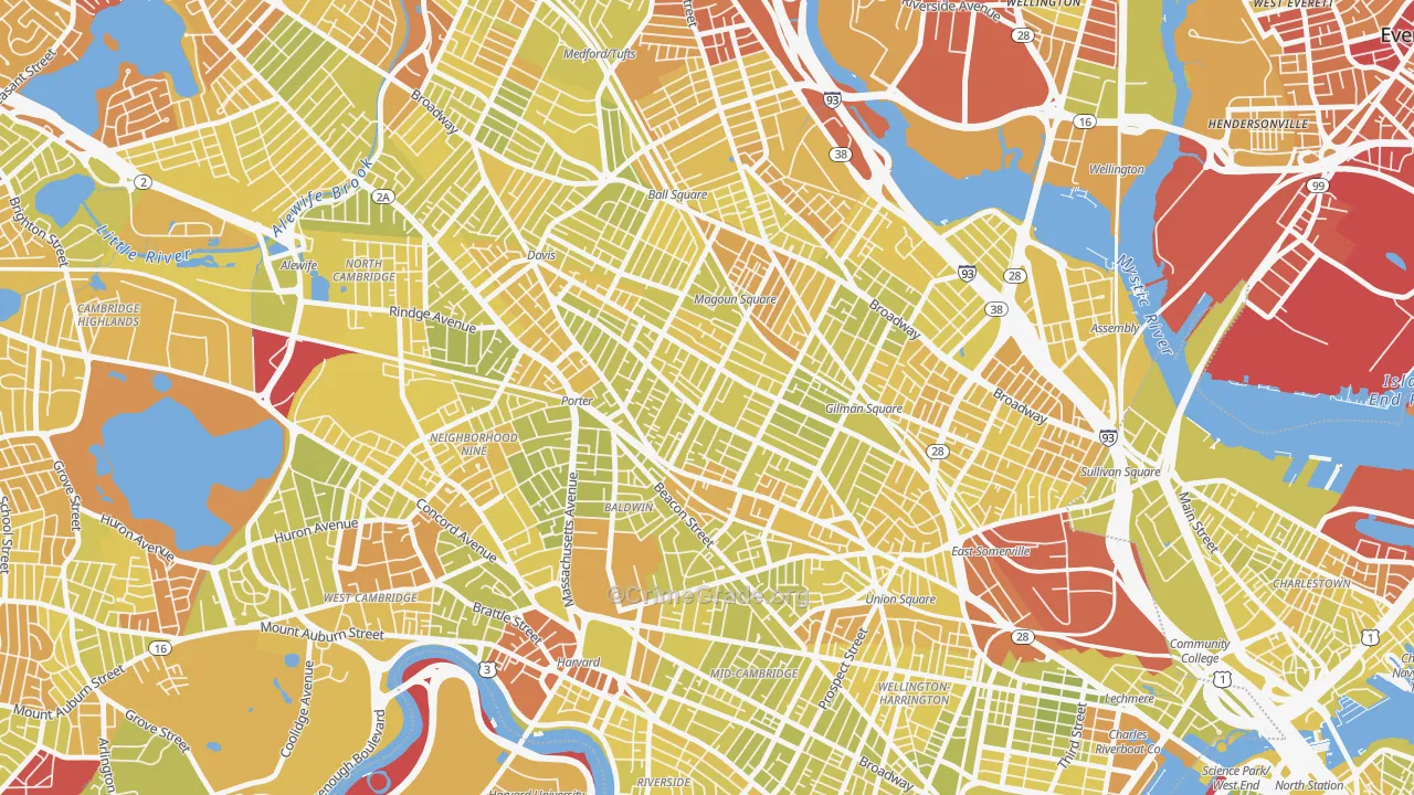 Spring Hill, Somerville, MA Map of Vehicle Theft Rates