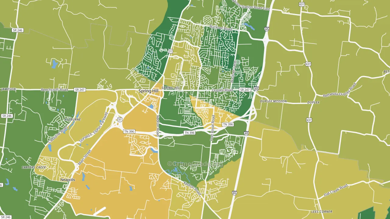 Spring Hill, TN Map of Vehicle Theft Rates