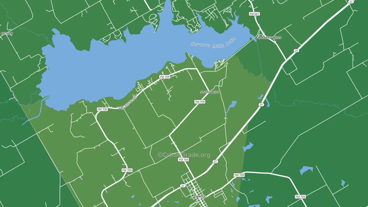 Spring Hill, TX Map of Vehicle Theft Rates