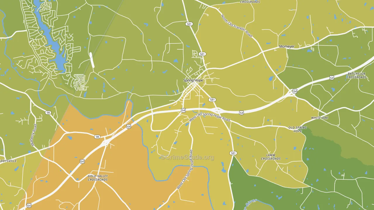 Spring Hope, NC Map of Vehicle Theft Rates