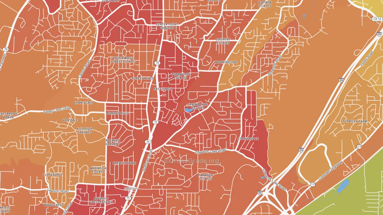 Spring Lake, Birmingham, AL Map of Vehicle Theft Rates