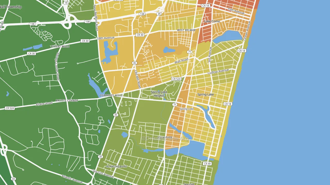 Spring Lake Heights, NJ Map of Vehicle Theft Rates