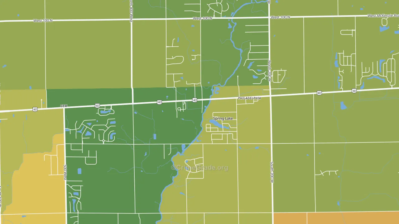 Spring Lake, IN Map of Vehicle Theft Rates