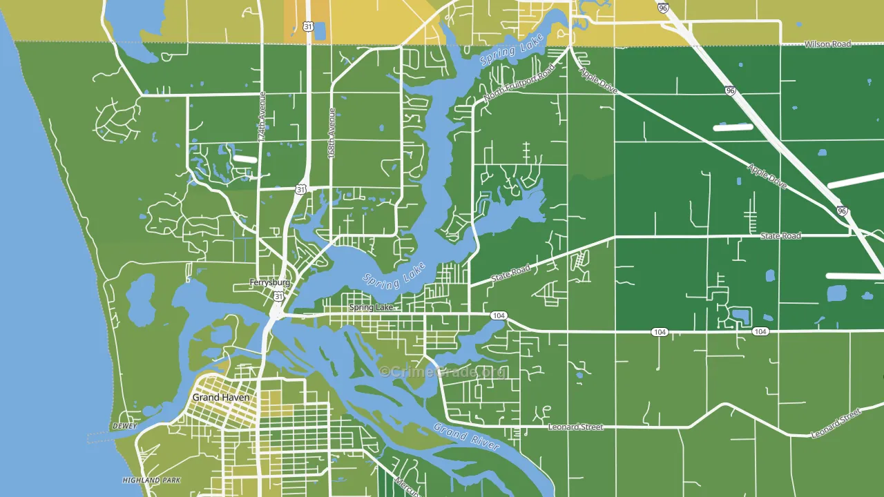Spring Lake, MI Map of Vehicle Theft Rates