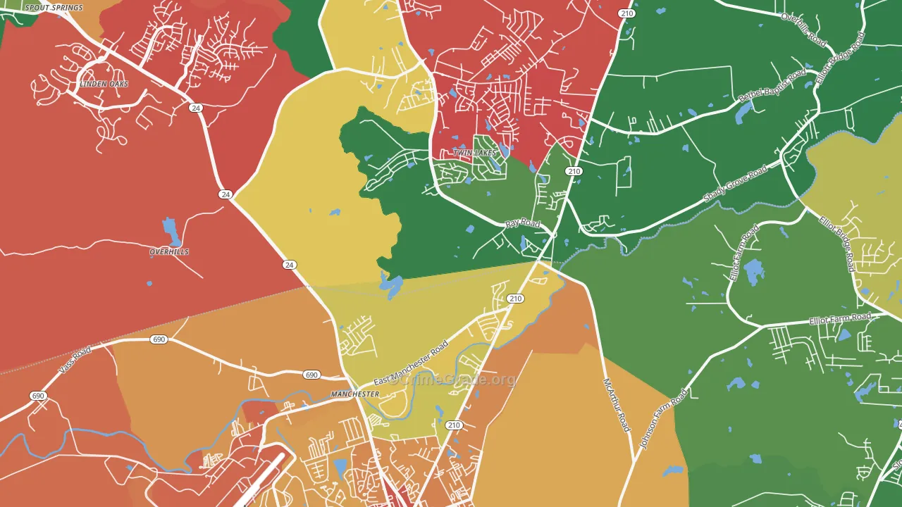 Spring Lake, NC Map of Vehicle Theft Rates