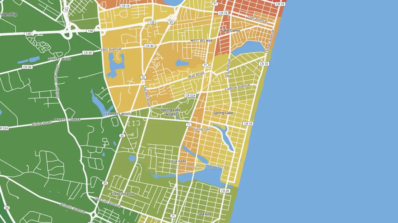 Spring Lake, NJ Map of Vehicle Theft Rates