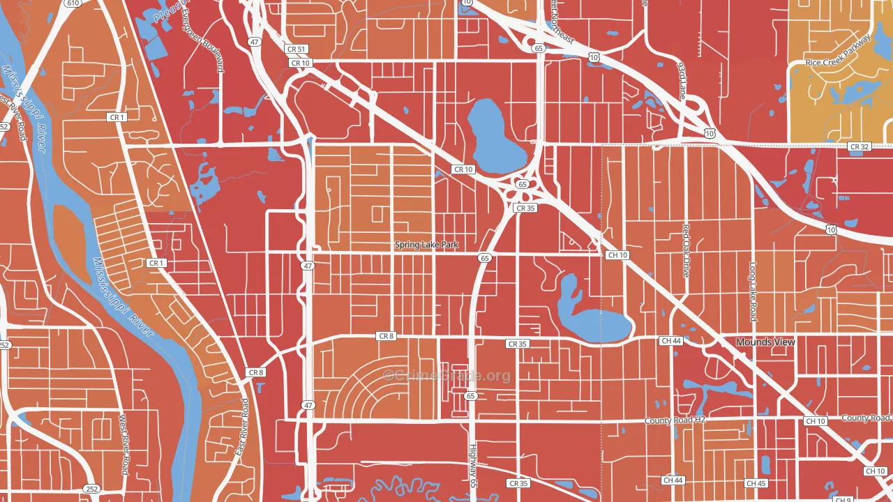Spring Lake Park, MN Map of Vehicle Theft Rates