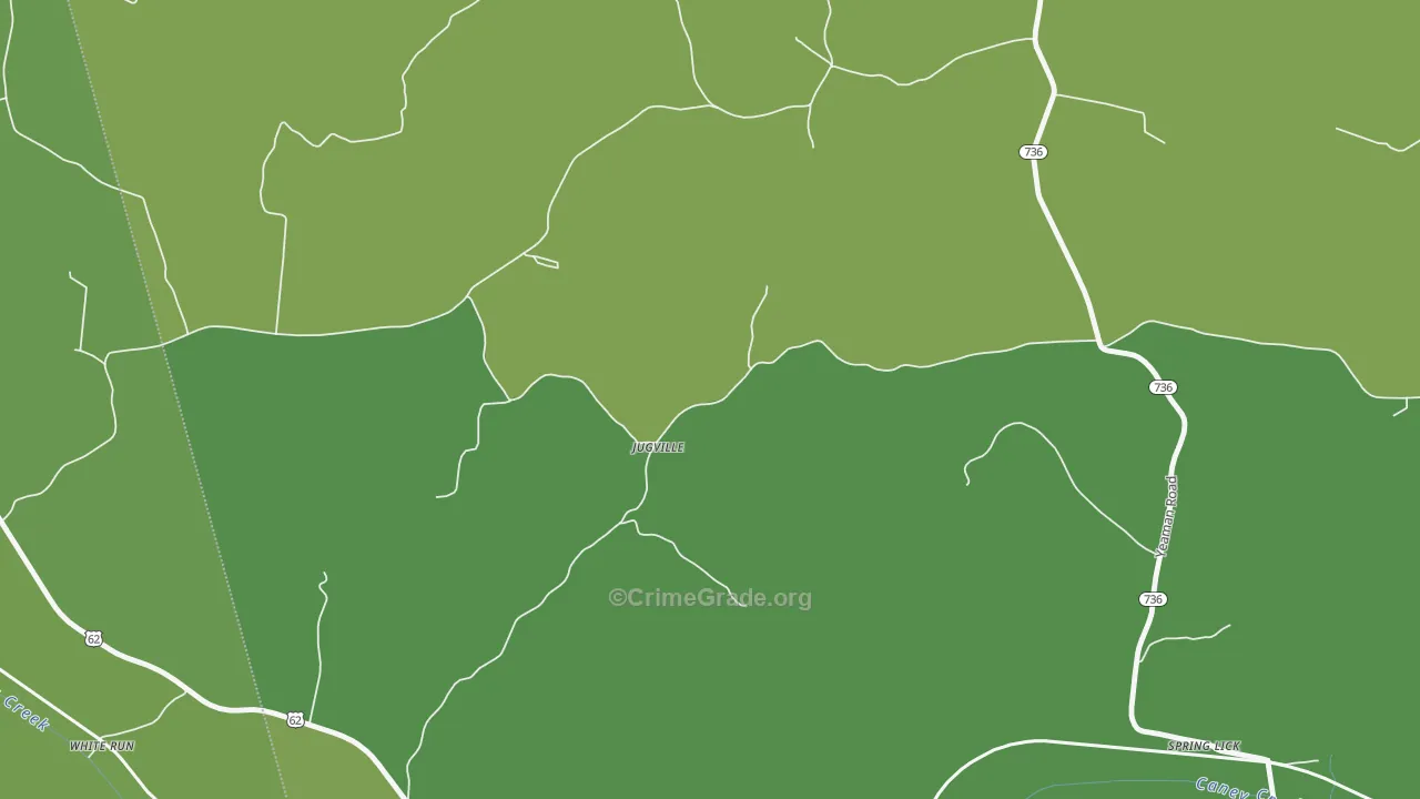 Spring Lick, KY Map of Vehicle Theft Rates