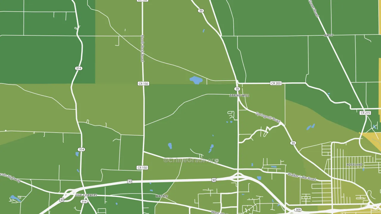 Spring Mill, OH Map of Vehicle Theft Rates
