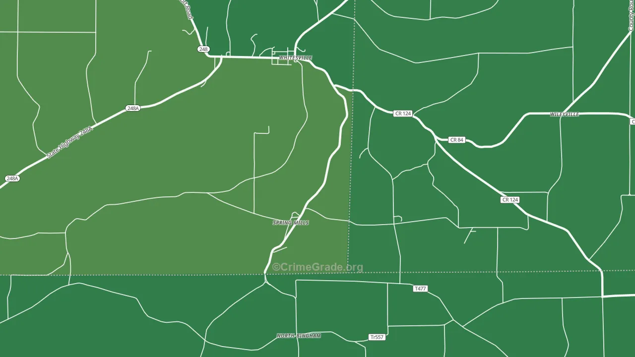 Spring Mills, NY Map of Vehicle Theft Rates