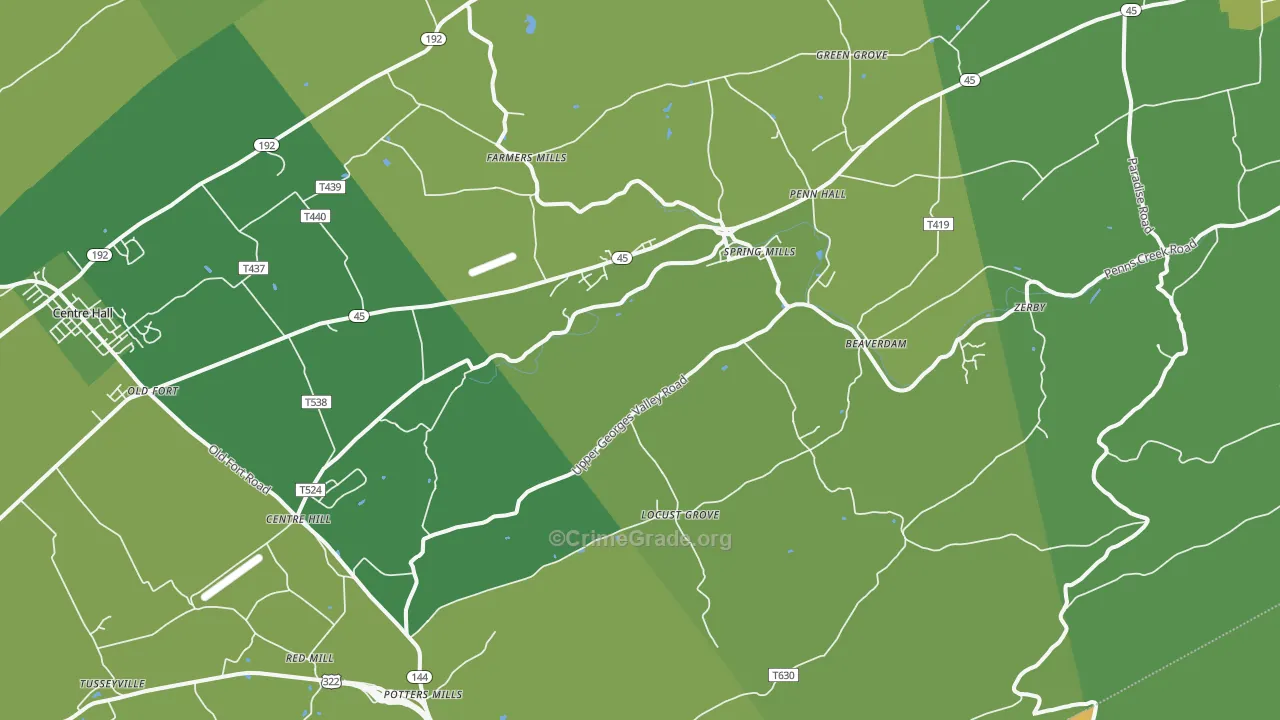 Spring Mills, PA Map of Vehicle Theft Rates