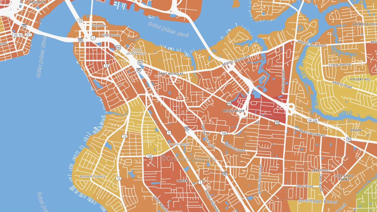 Spring Park, Jacksonville, FL Map of Vehicle Theft Rates