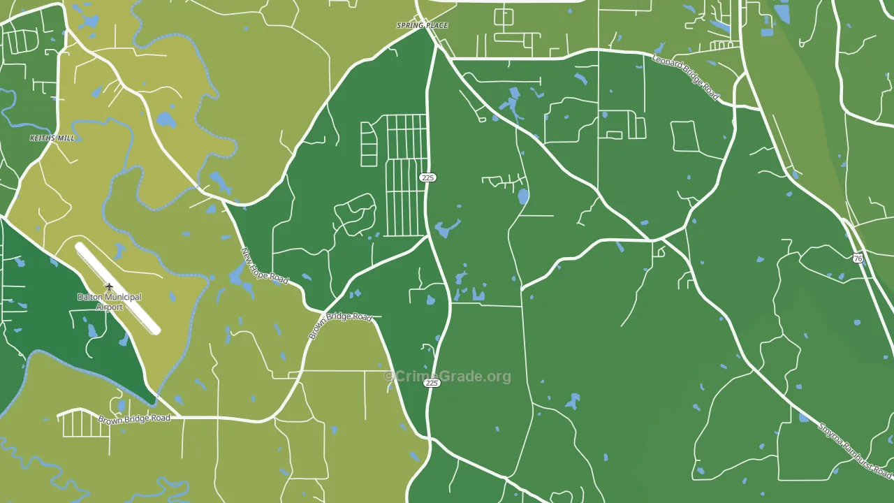 Spring Place, GA Map of Vehicle Theft Rates